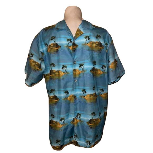 No Boundaries Other - NO BOUNDARIES Top Men's Size L / Large Blue Hawaiian Print SS Button-up Shirt